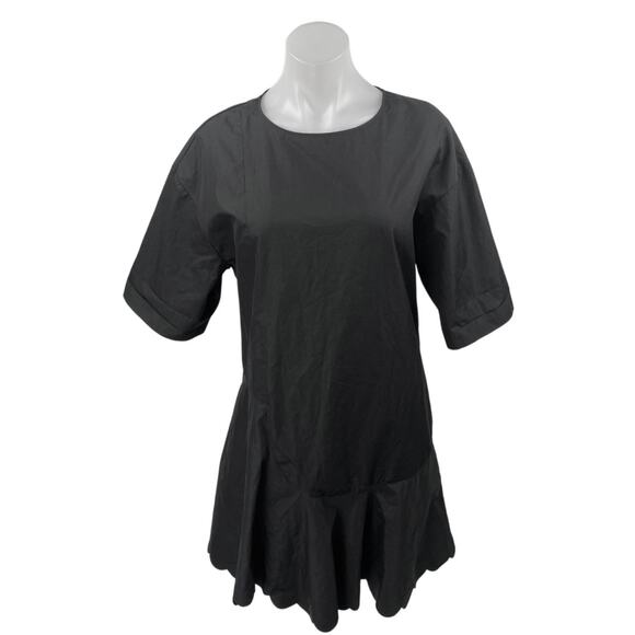 See By Chloe Women Black Short Sleeve Ruffle Drop Waist Shift Mini Dress Size 14 - Picture 1 of 5